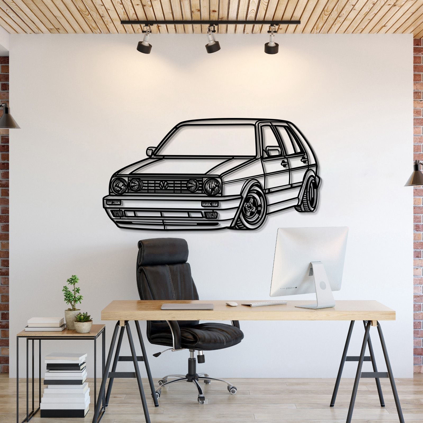 1983 Golf MK2 perspective metal wall art laser cut steel silhouette