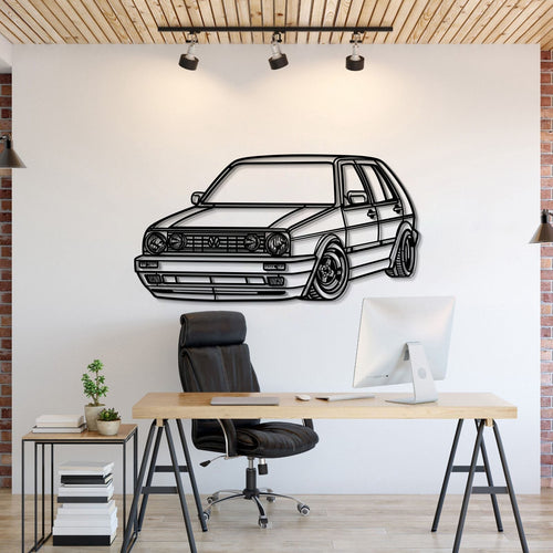 1983 Golf MK2 perspective metal wall art laser cut steel silhouette