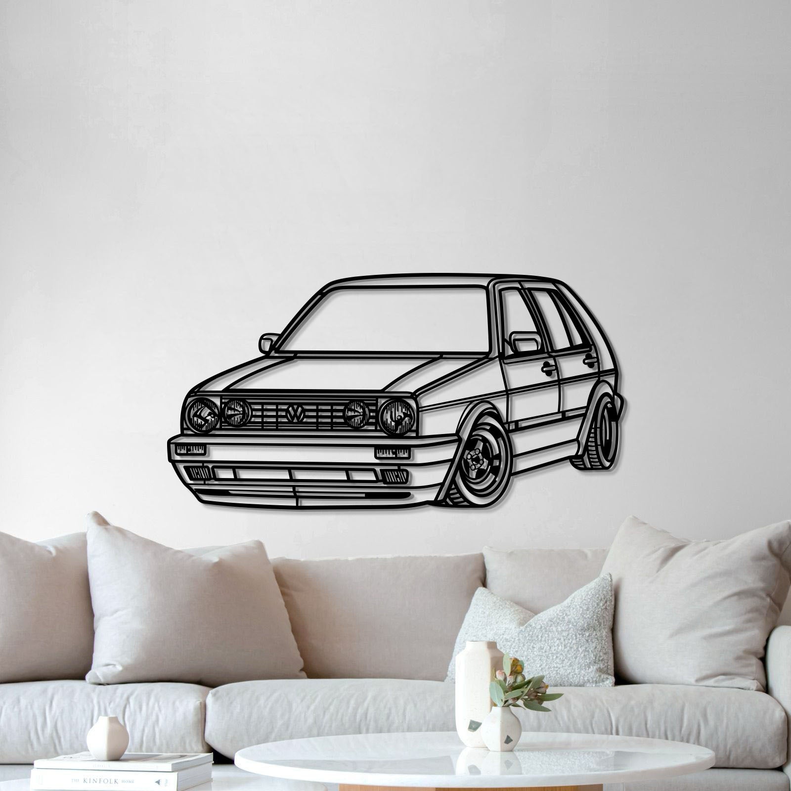 Industrial 1983 Golf MK2 perspective metal wall decor in matte black steel