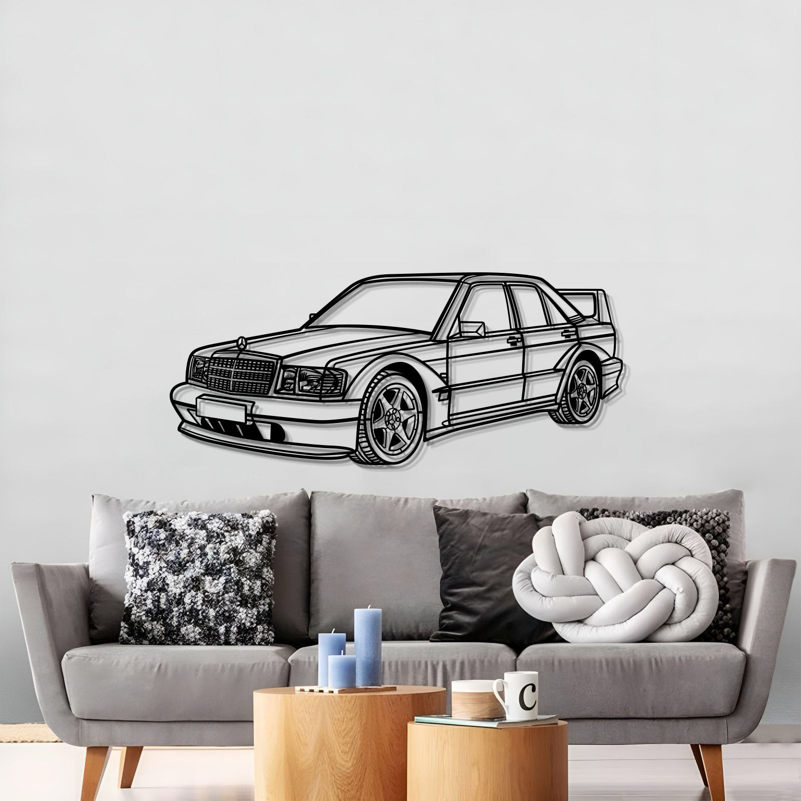 Large 1990 190E 2.5‑16 EVO II perspective wall art for garage or man cave