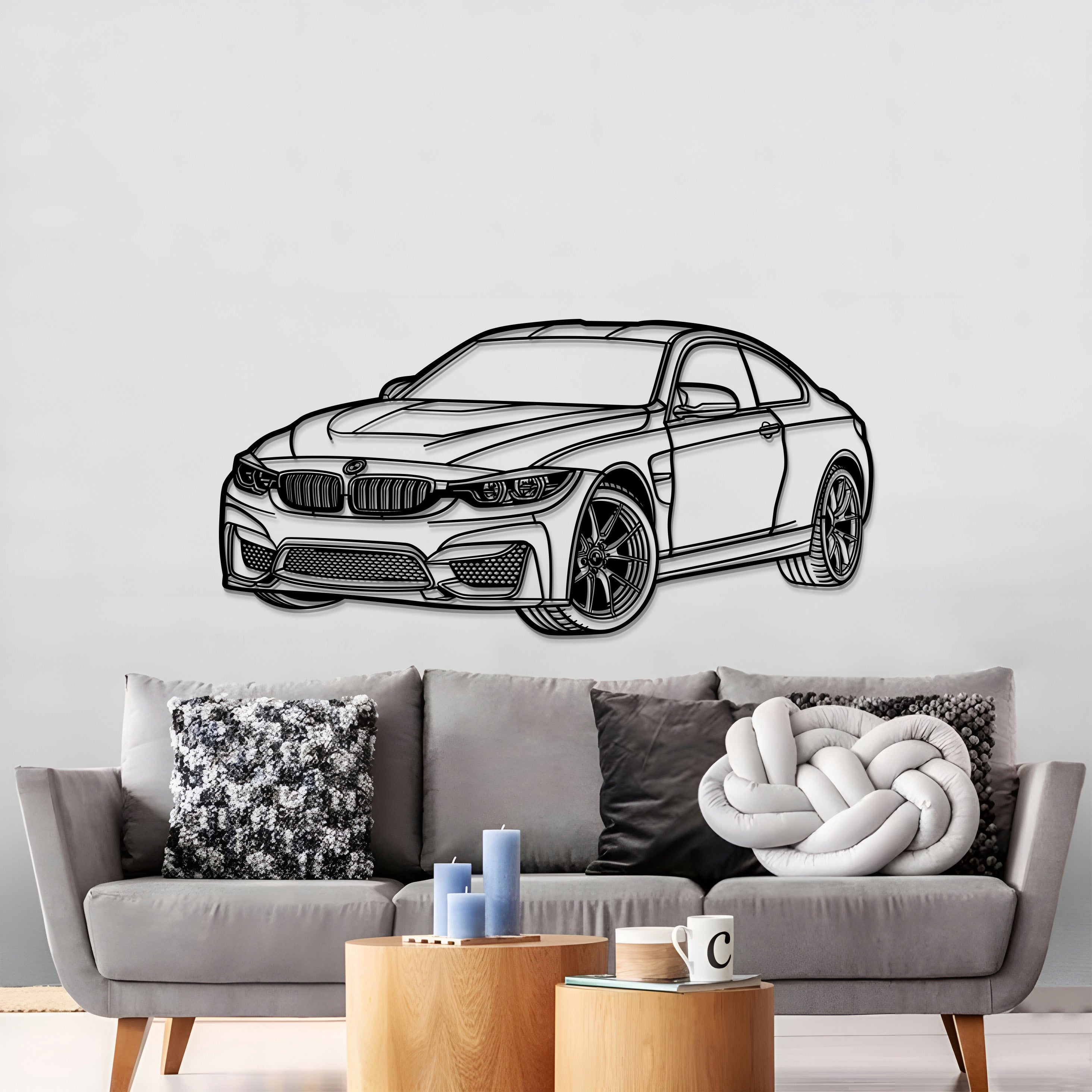 BMW F82 M4 2014 perspective silhouette wall hanging in textured matte steel – gift for petrolheads