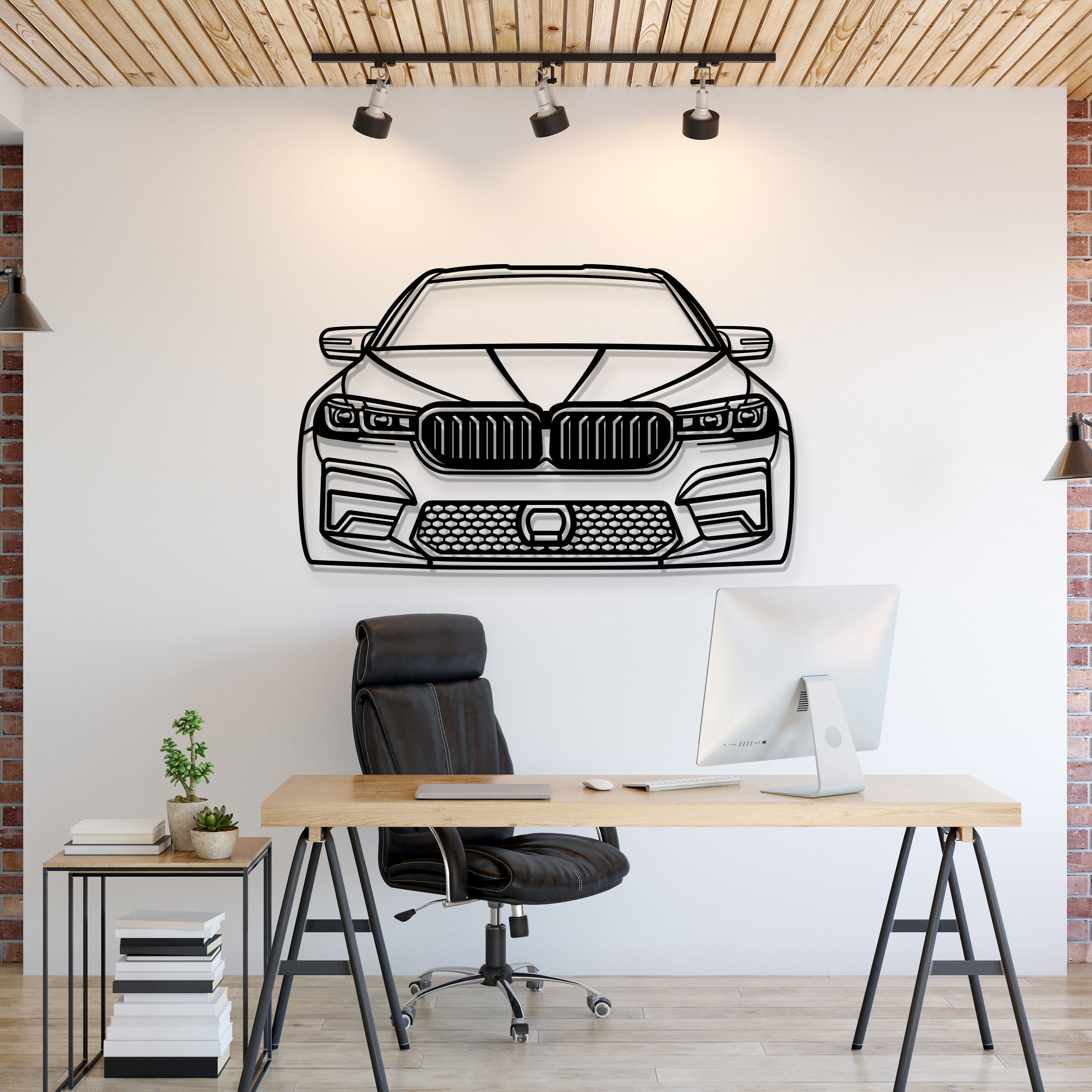2021 BMW M5 Competition front view metal wall art – laser‑cut steel silhouette with matte powder‑coat finish