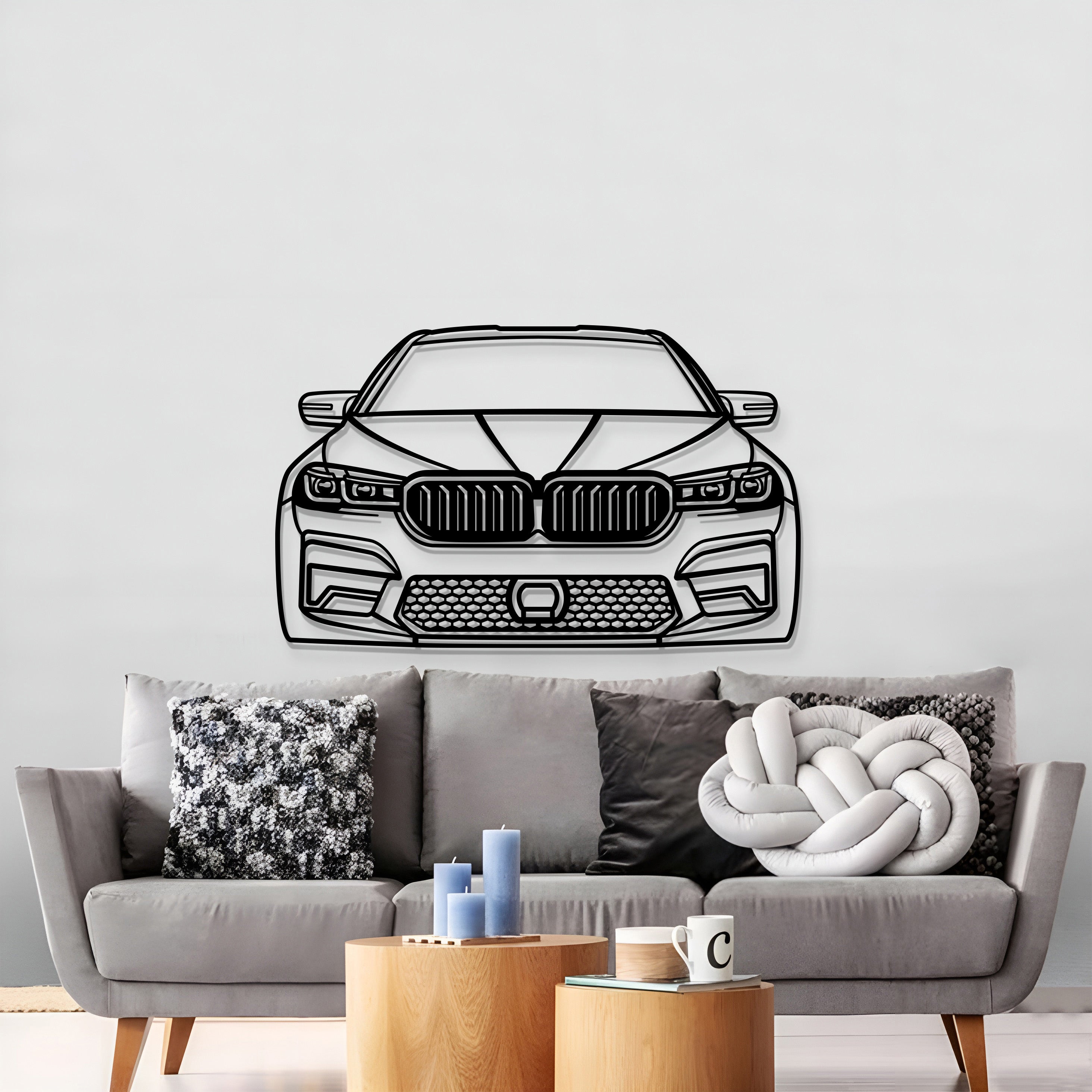 BMW M5 Competition 2021 front silhouette wall art – automotive décor ready to hang in garage or living room