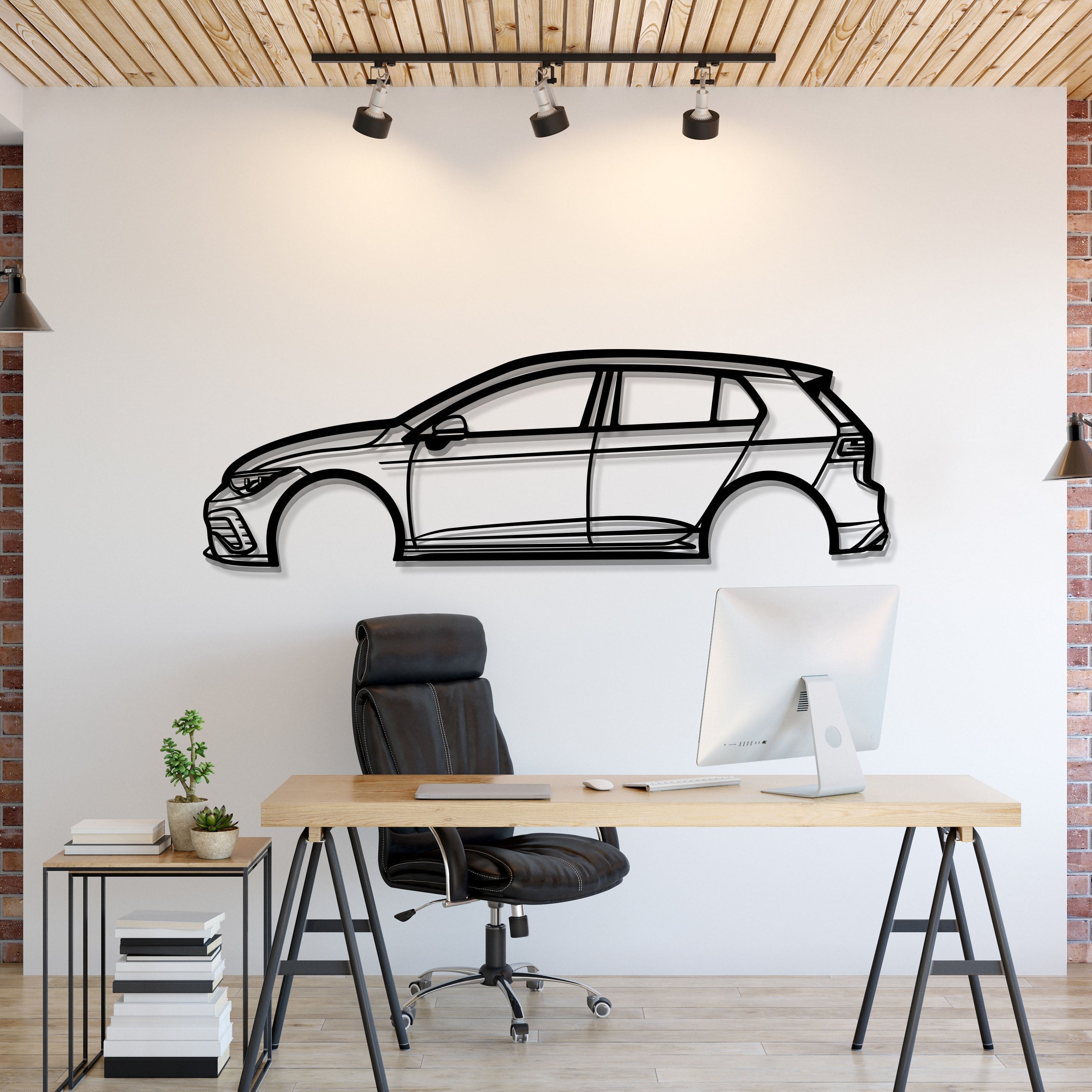 2022 Golf GTI metal car wall art adds sporty elegance to a modern living room