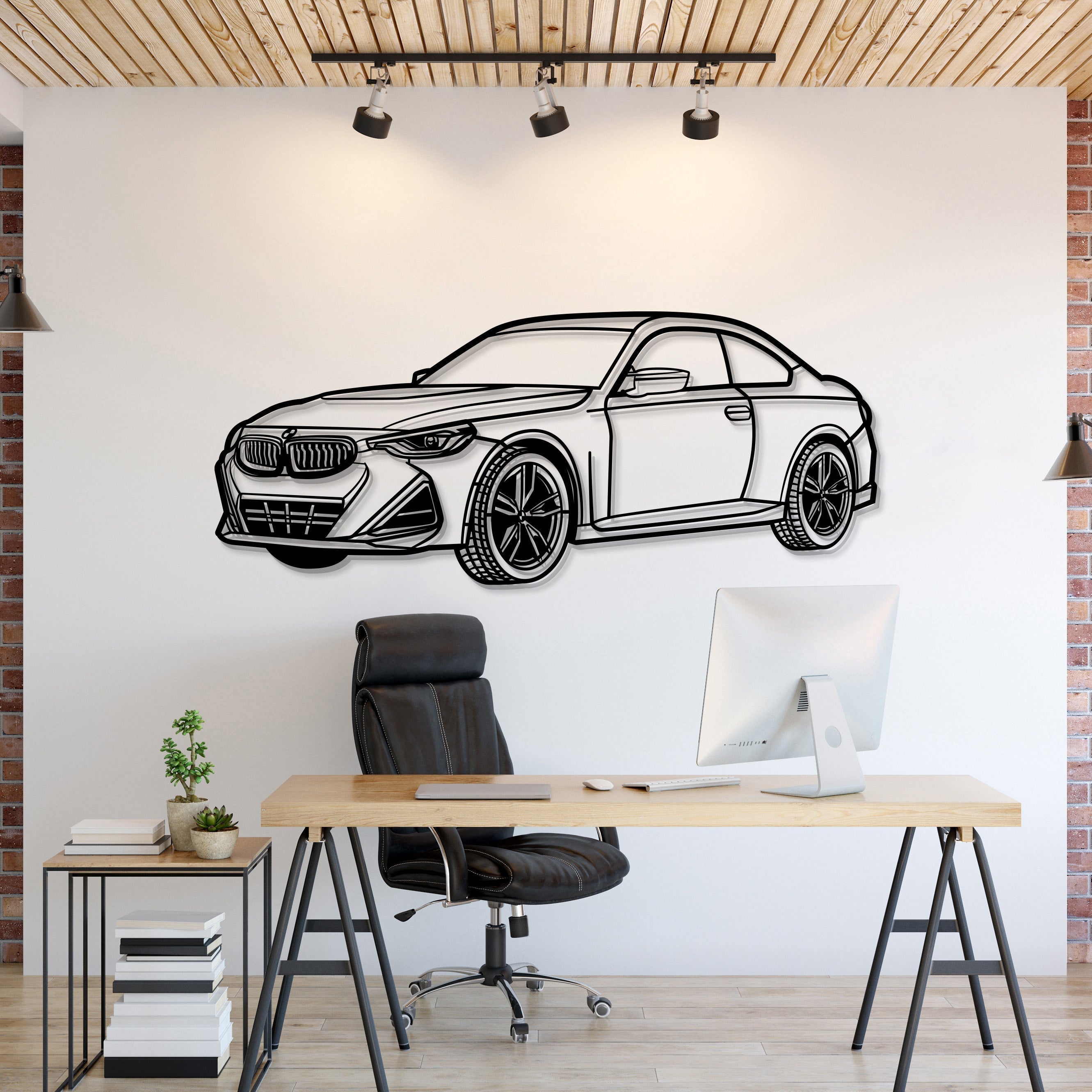 BMW M240i (2024) perspective metal wall art – laser-cut 2 mm textured steel with matte powder-coat finish