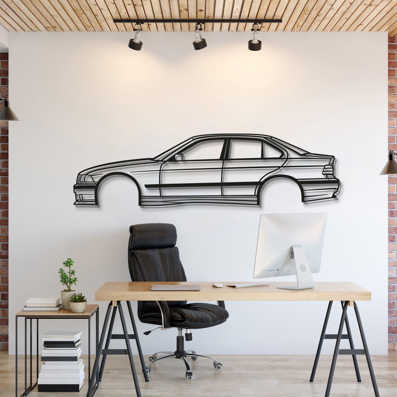 BMW E36 M3 Sedan No Spoiler Metal Wall Art Silhouette Outline