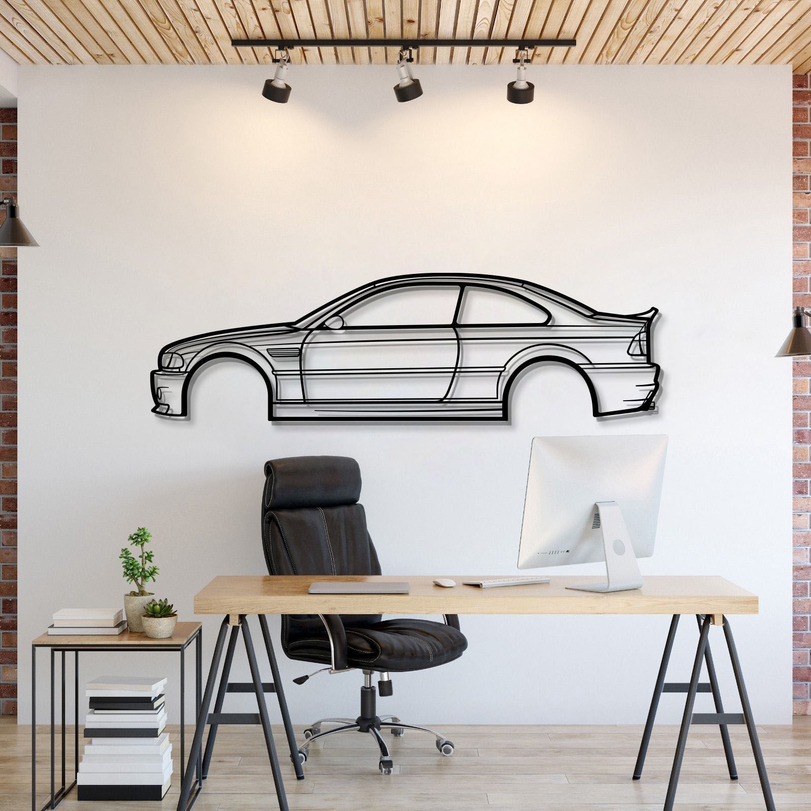 BMW E46 M3 CSL metal car wall art silhouette for garage décor