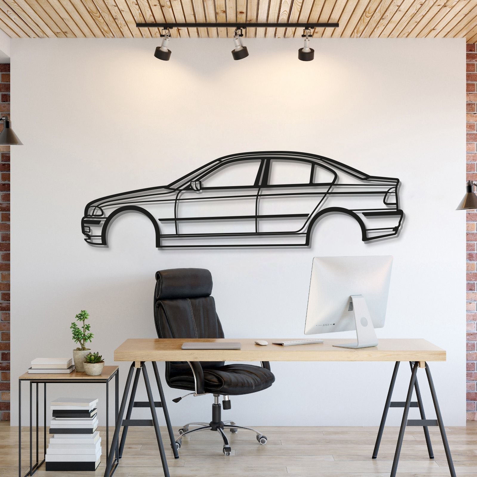BMW E46 sedan metal car wall art silhouette for garage décor