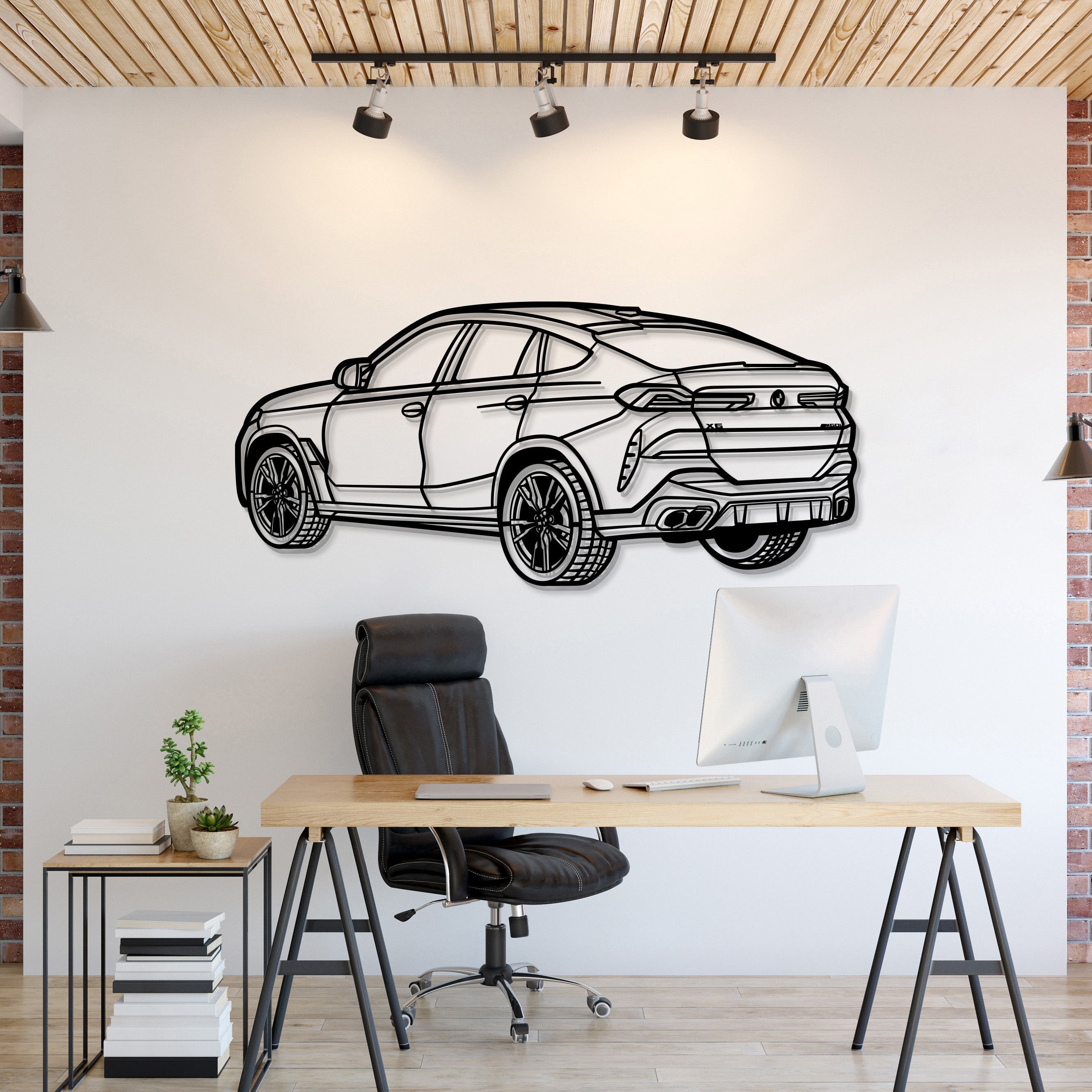 BMW X6 perspective metal wall art – laser‑cut 2 mm textured steel with matte powder‑coat finish