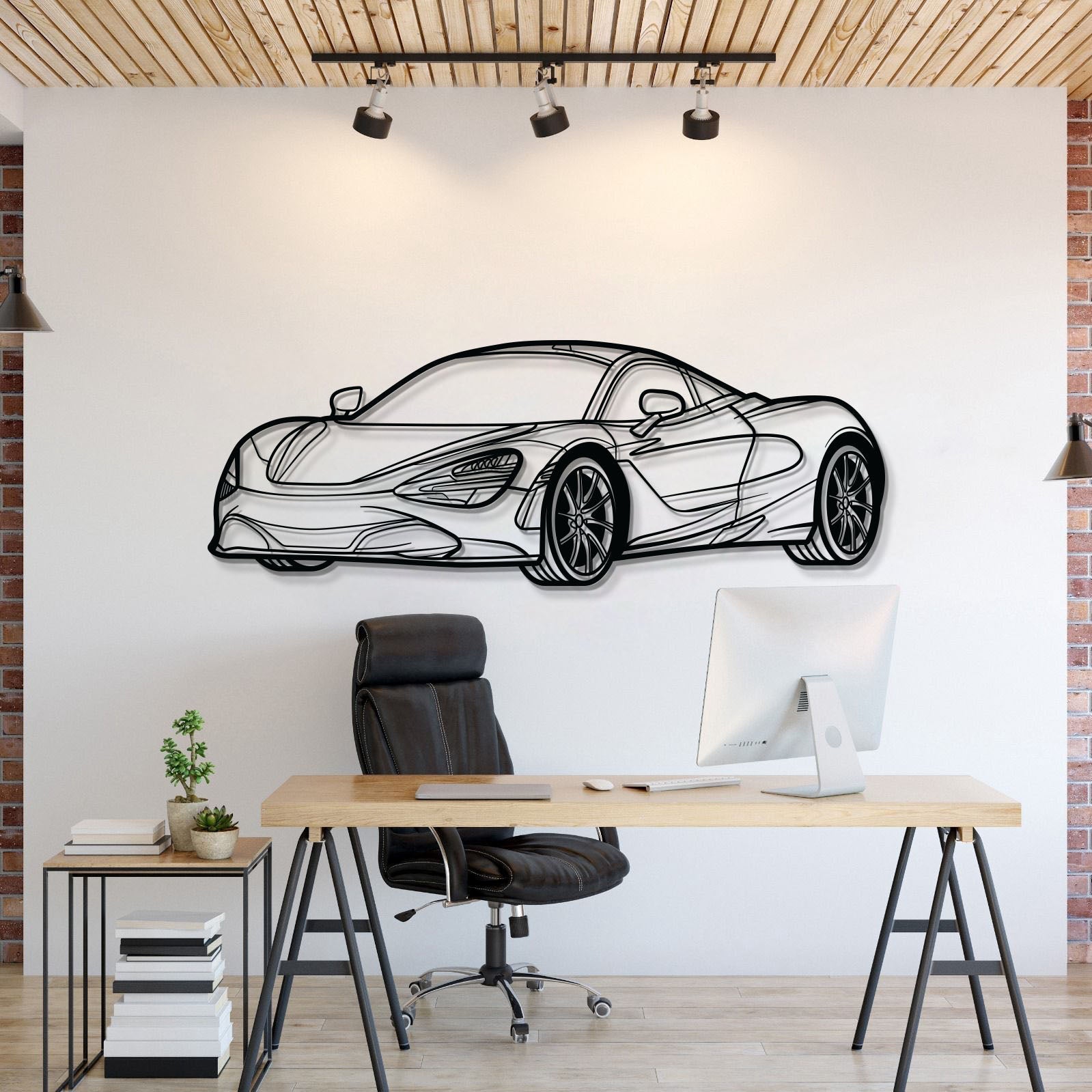 McLaren 720S perspective metal wall art – sleek supercar silhouette décor for modern interiors