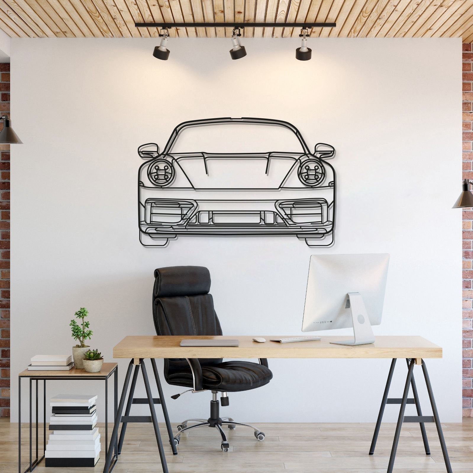 Porsche 911 992 front view metal car wall art silhouette for garage décor