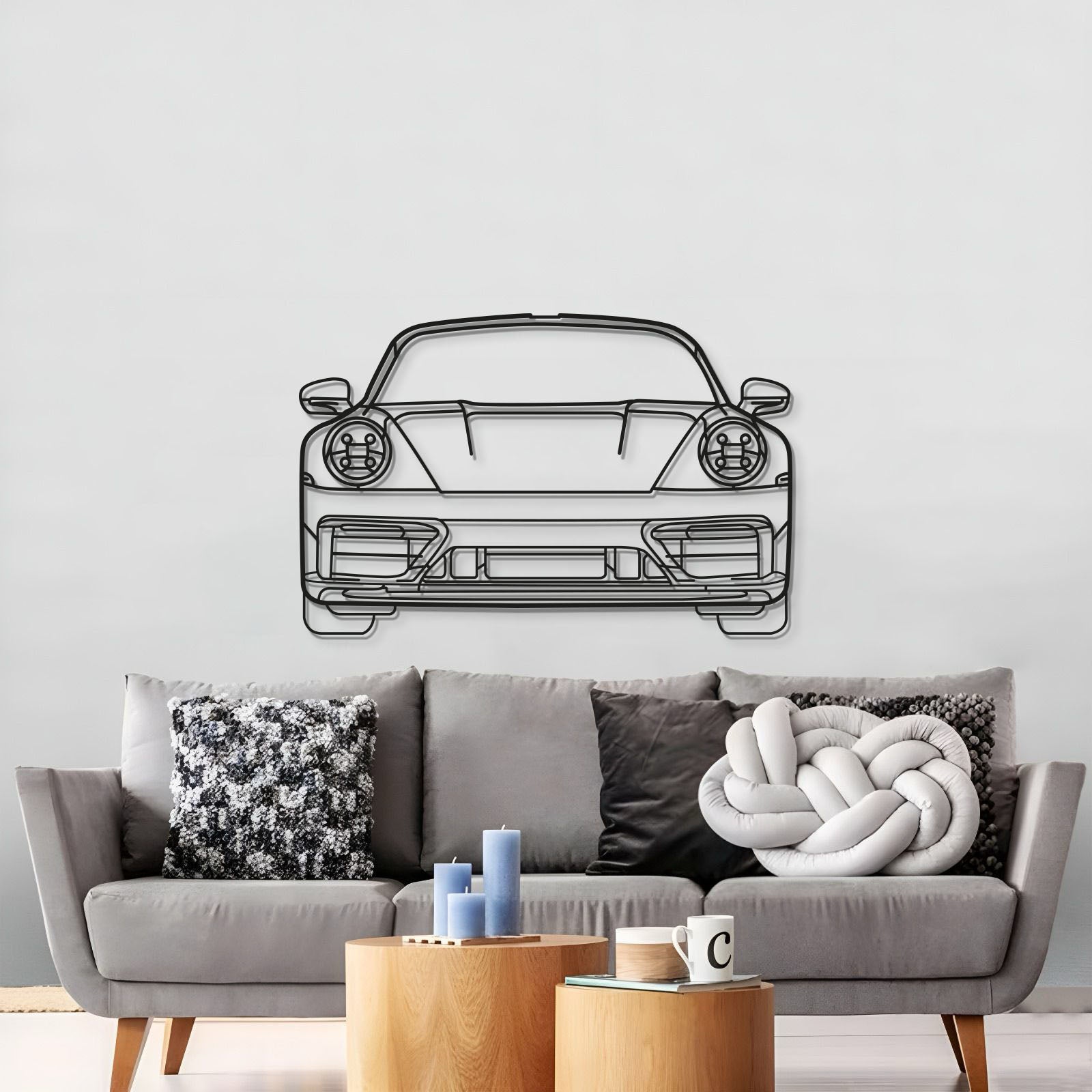 Porsche 911 992 front view metal wall art in matte finish for man cave