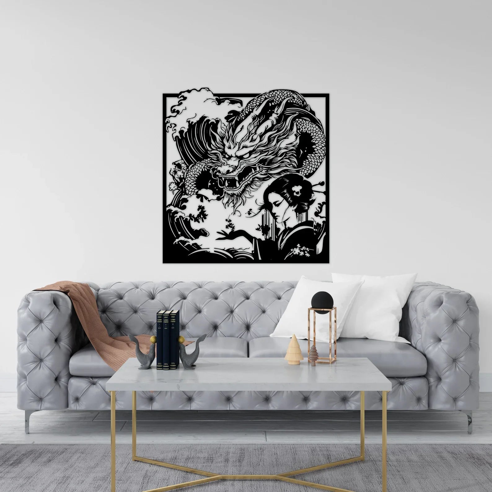 Samurai cu Dragon – Tablou Contur Metalic - FOLDART