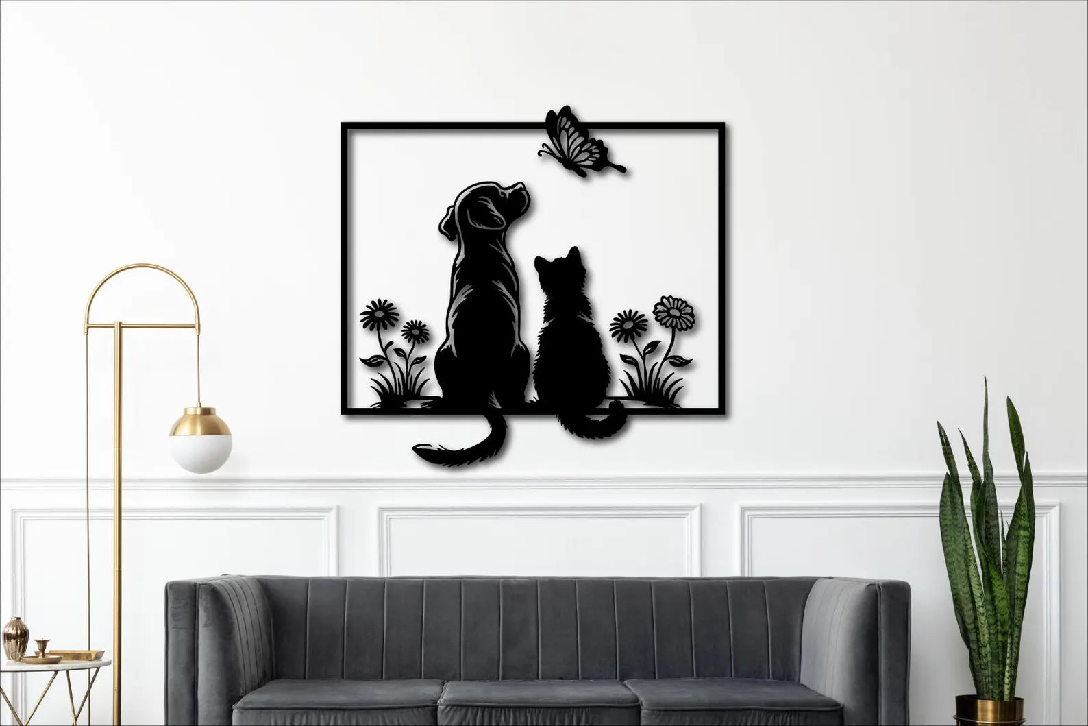 Catel si Pisica – Tablou Contur Metalic - FOLDART