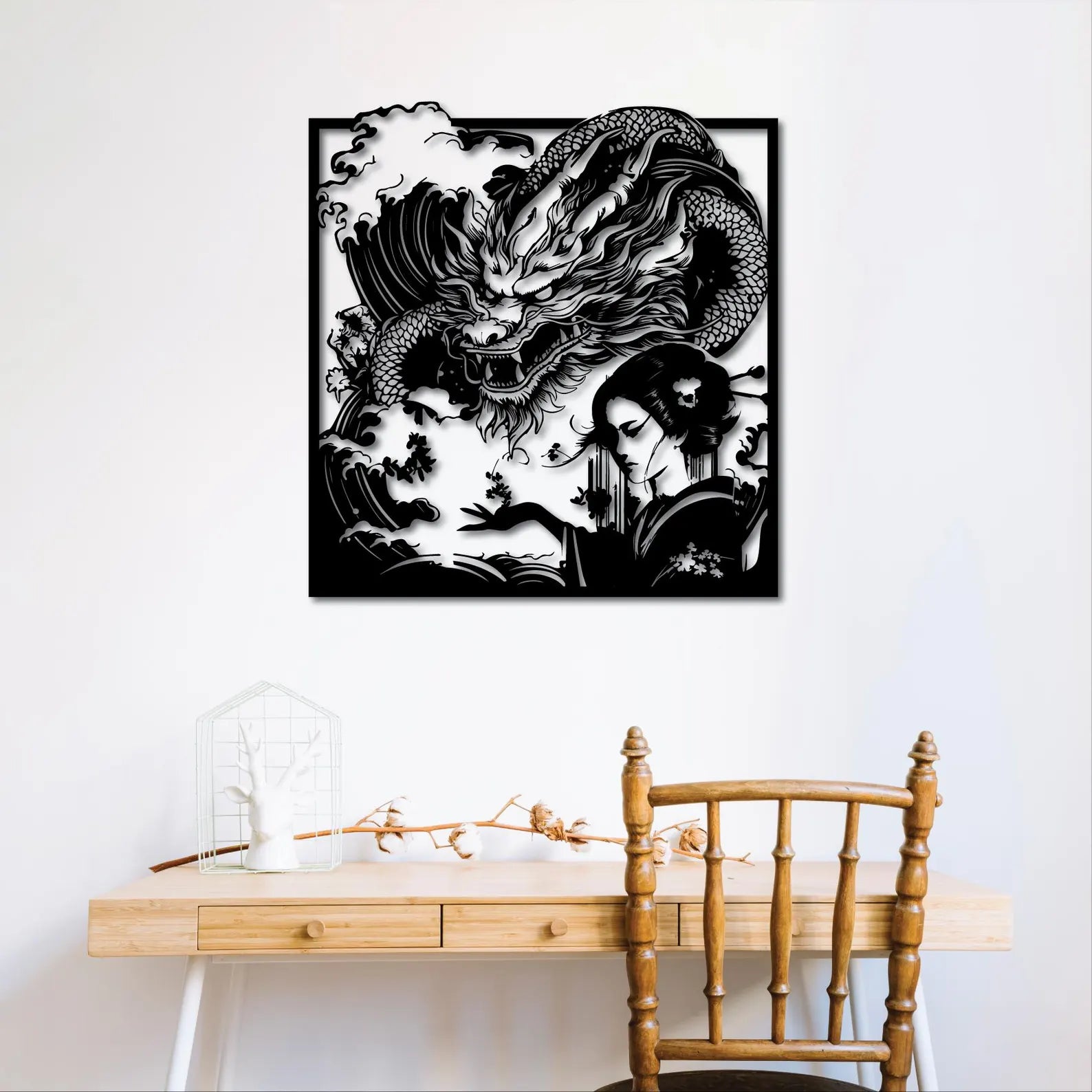 Samurai cu Dragon – Tablou Contur Metalic - FOLDART