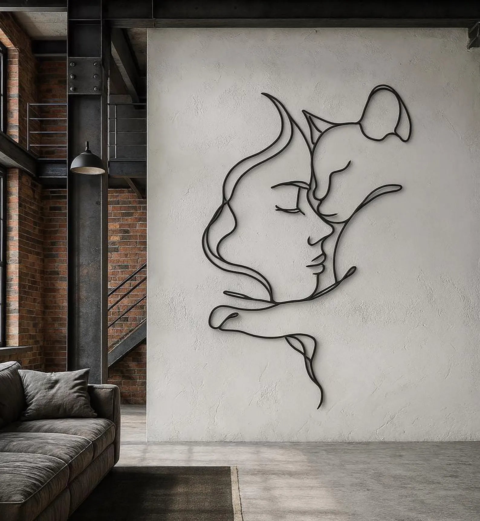 Femeie si Pisica – Tablou Contur Metalic - FOLDART