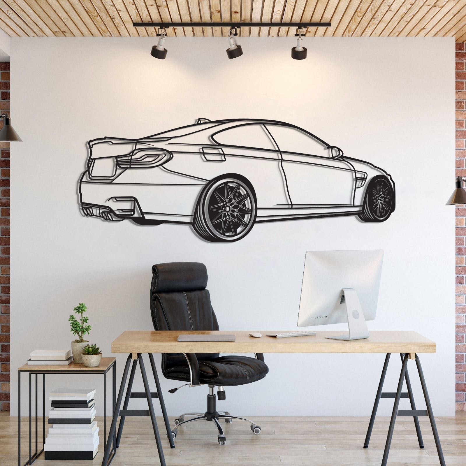 BMW M4 back perspective metal wall art – laser-cut 2 mm textured steel with matte powder-coat finish