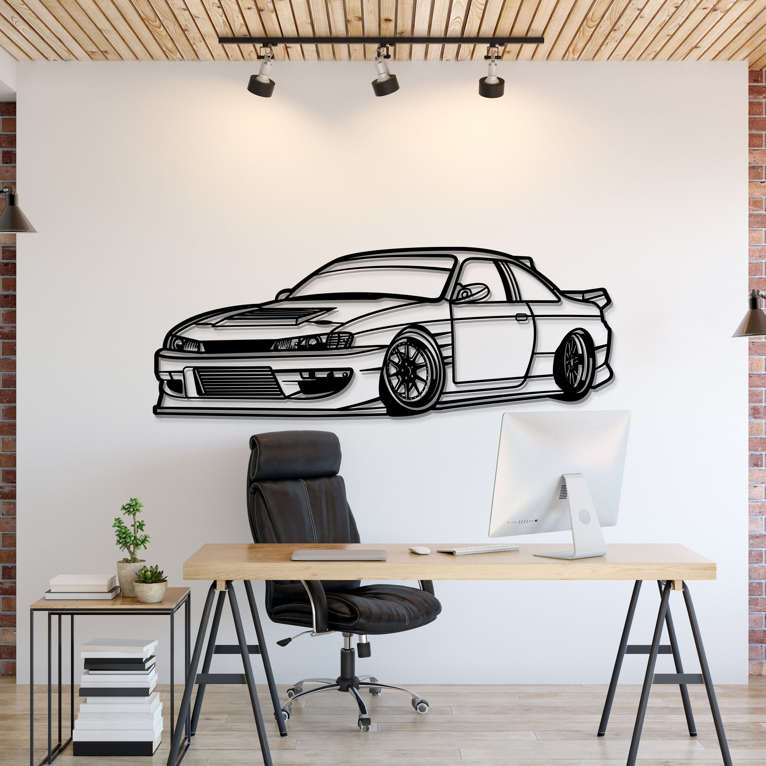Nissan Silvia S14 Drift (1994) Perspectivă  metal wall art – laser‑cut 2 mm textured steel with matte powder‑coat finish